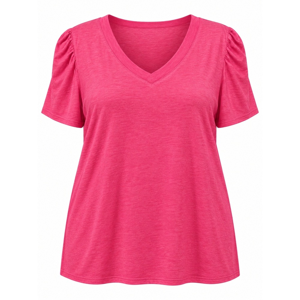 XieerdUo Women's Hot Pink V-Neck Puff-Sleeve Top XXL New With Tags